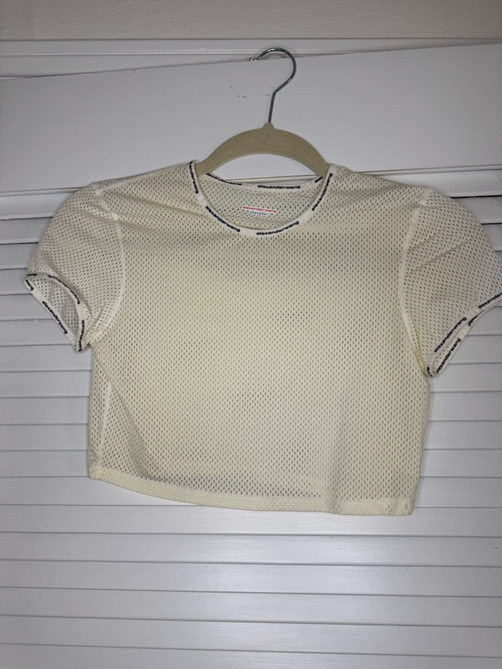 Alexander Wang Cream Mesh Cropped Tee with Contrast Trim